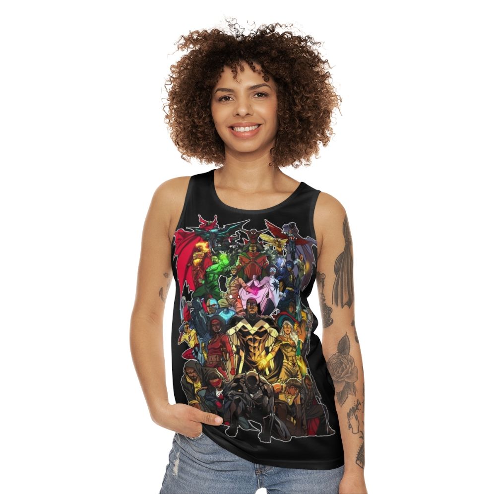 Unisex tank top featuring a graphic design celebrating heroes of color - women