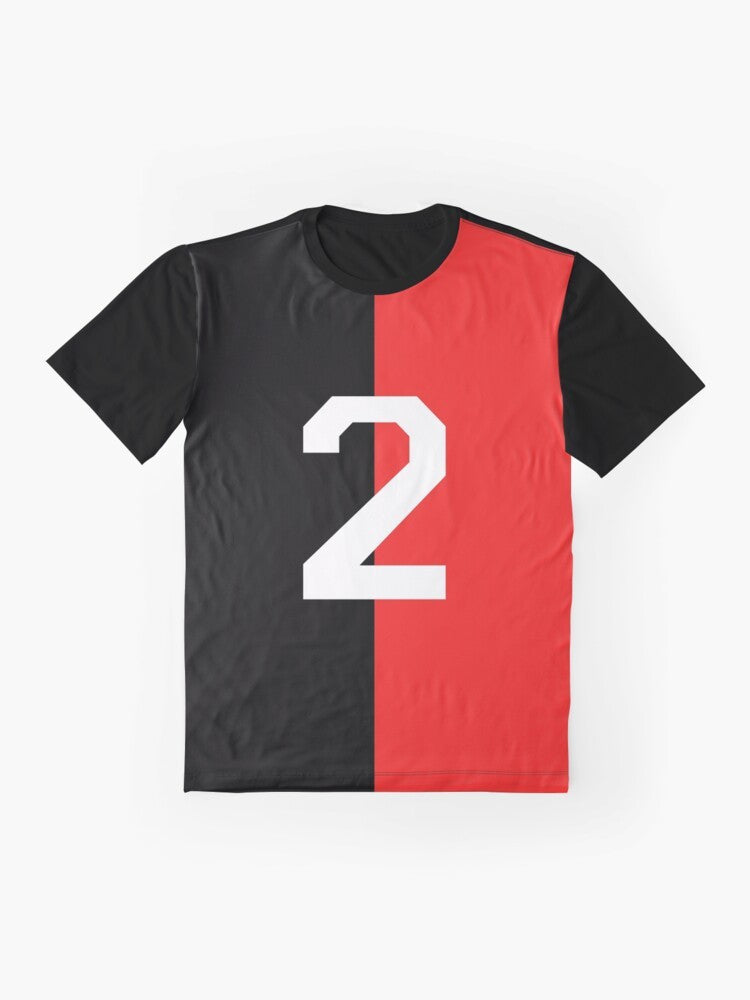 Marcelo Bielsa's Newell's Old Boys football jersey graphic design on a t-shirt - Flat lay