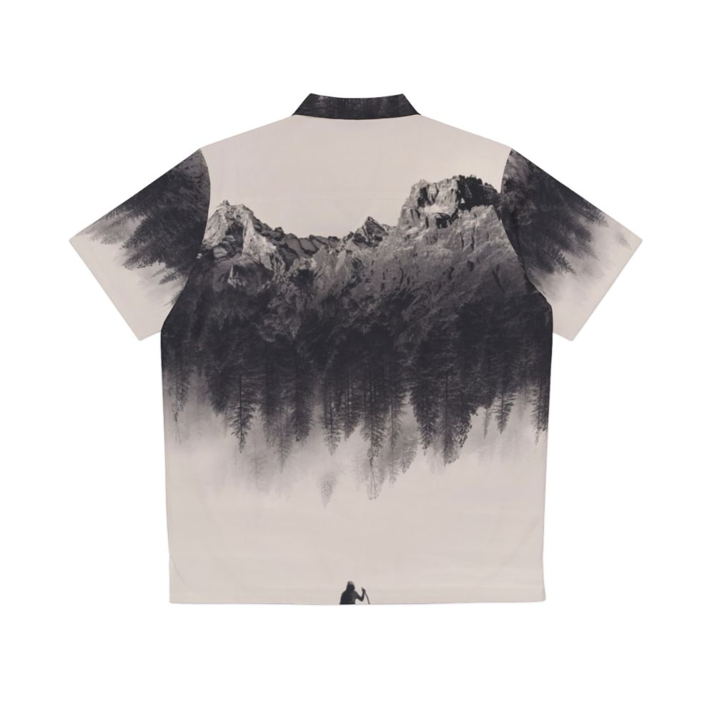 Adventure-Inspired Hawaiian Shirt with Double Exposure Mountain Landscape - Back