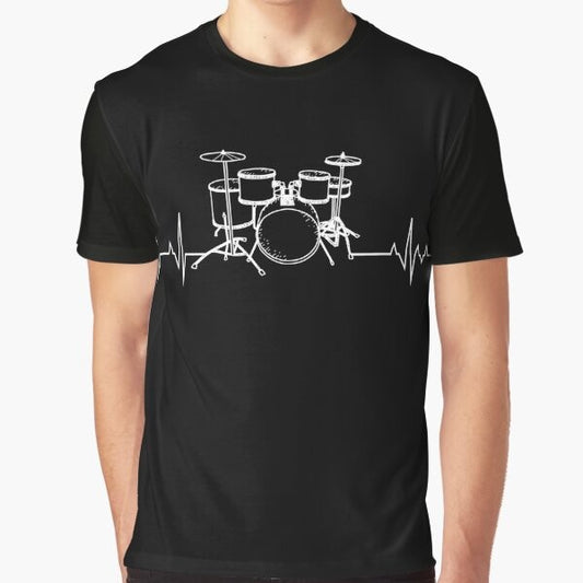 Drums heartbeat graphic tee for drummers and musicians