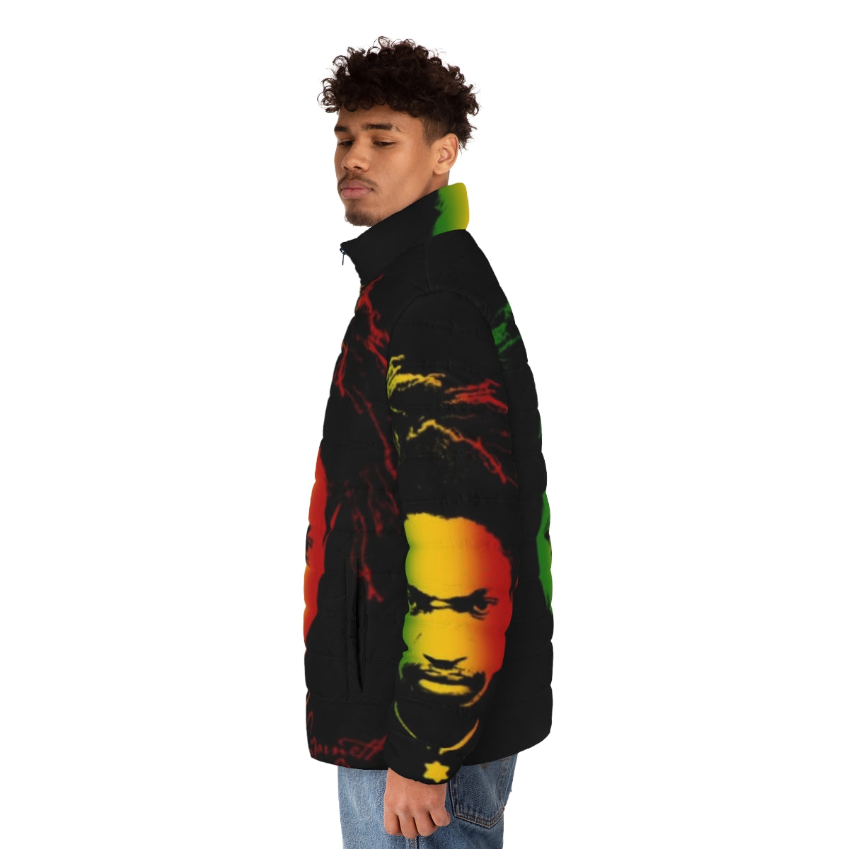 Garnett Silk Rasta Puffer Jacket - Reggae-inspired fashion celebrating diversity and Jamaican heritage - men side left