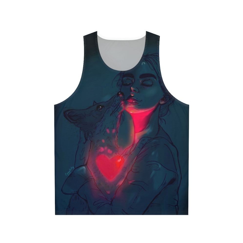 Glow in the dark unisex tank top with artistic design