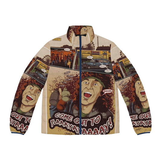 "Come Out to Play" Warriors Inspired Puffer Jacket with Retro Comic Style Graphic