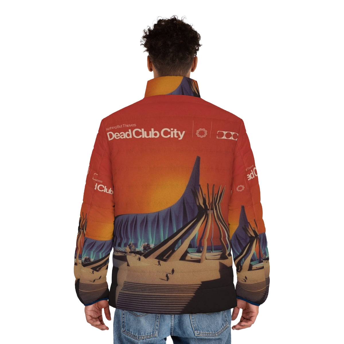 Nothing But Thieves Deadclub City Puffer Jacket featuring the album cover design - men back