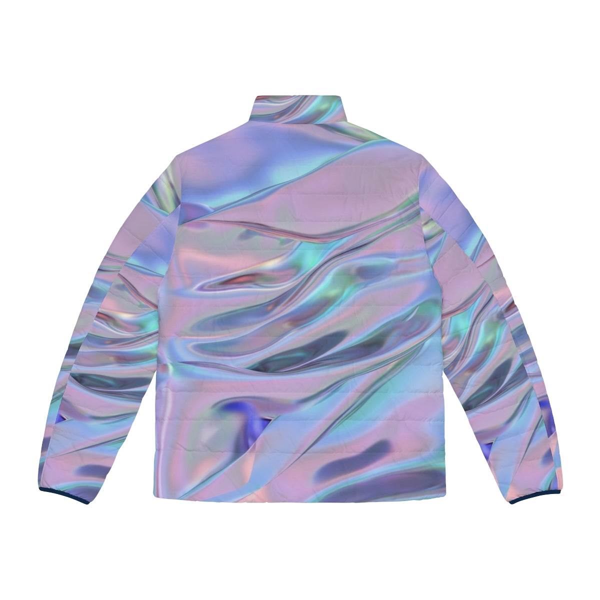 Holographic puffer jacket with abstract, colorful graphic design - Back