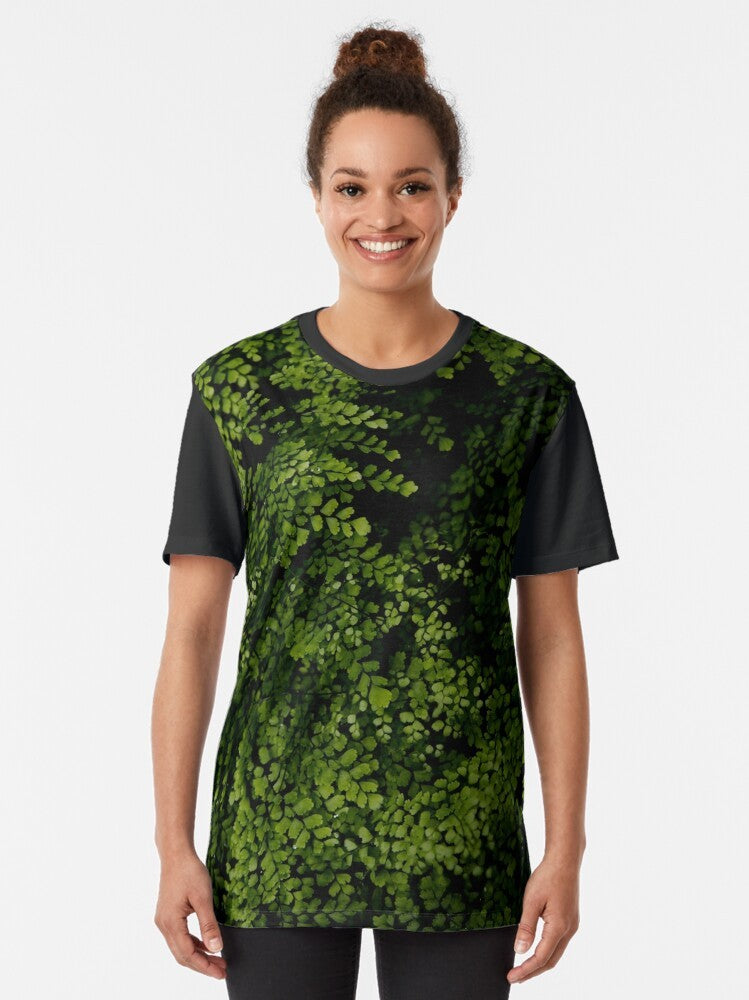 Graphic tee featuring a design of tropical leaves and nature elements - Women