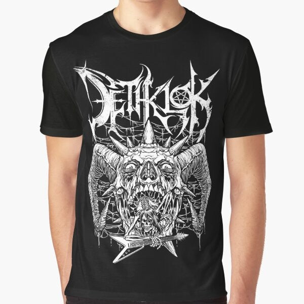 Dethklok Metalocalypse graphic design printed on a black t-shirt