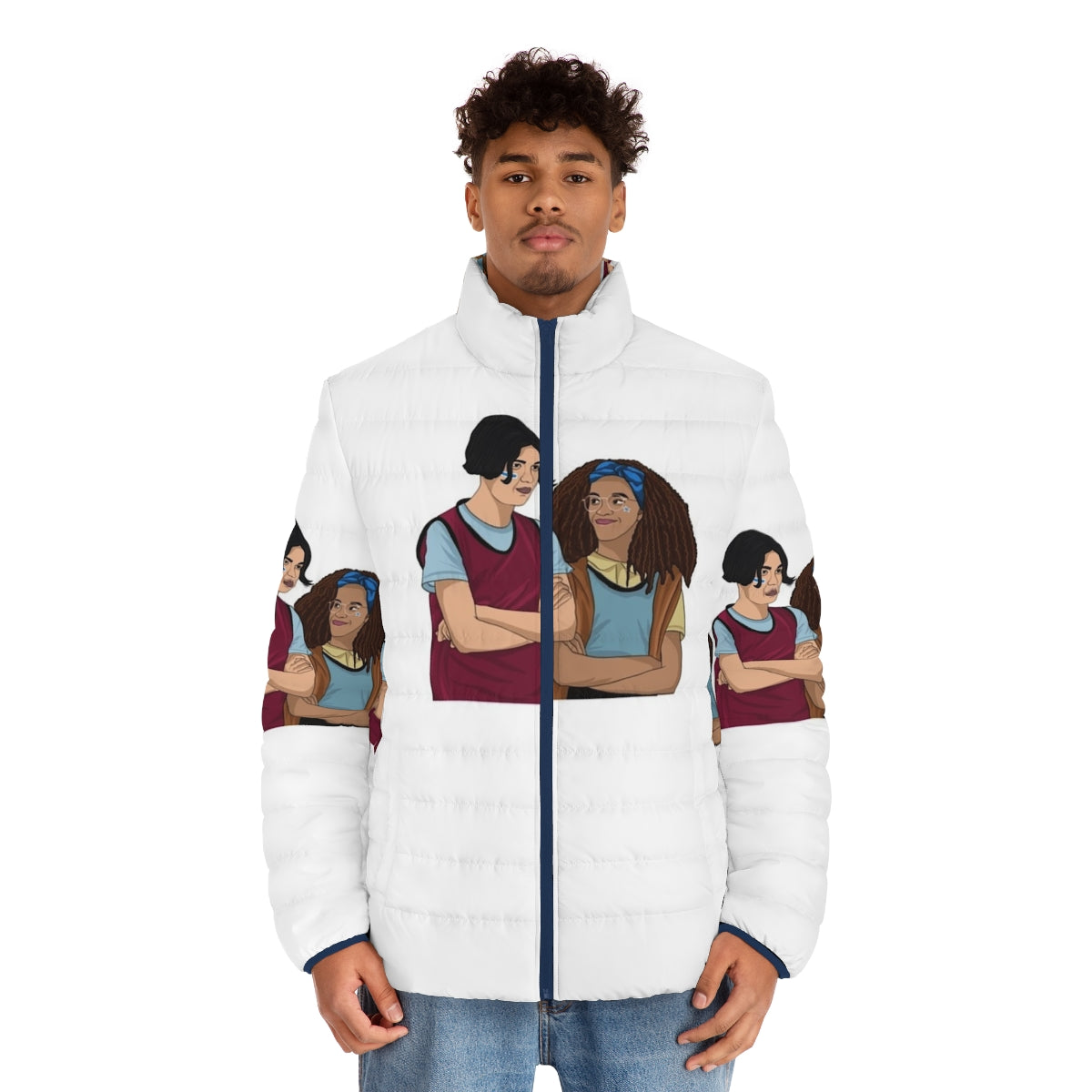 Heartstopper Tao and Elle Puffer Jacket featuring the Netflix LGBT characters - men front