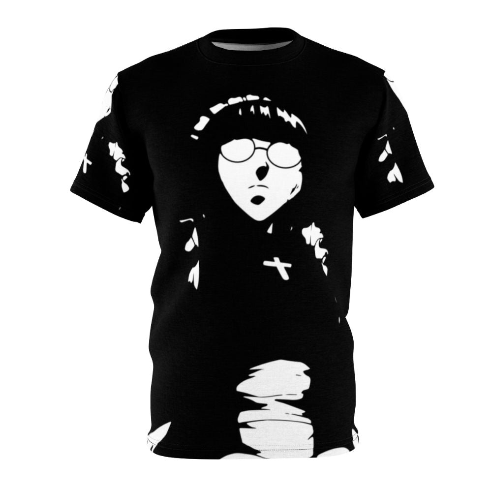 A black and white minimalist t-shirt design featuring Roberta from the anime/manga series Black Lagoon.