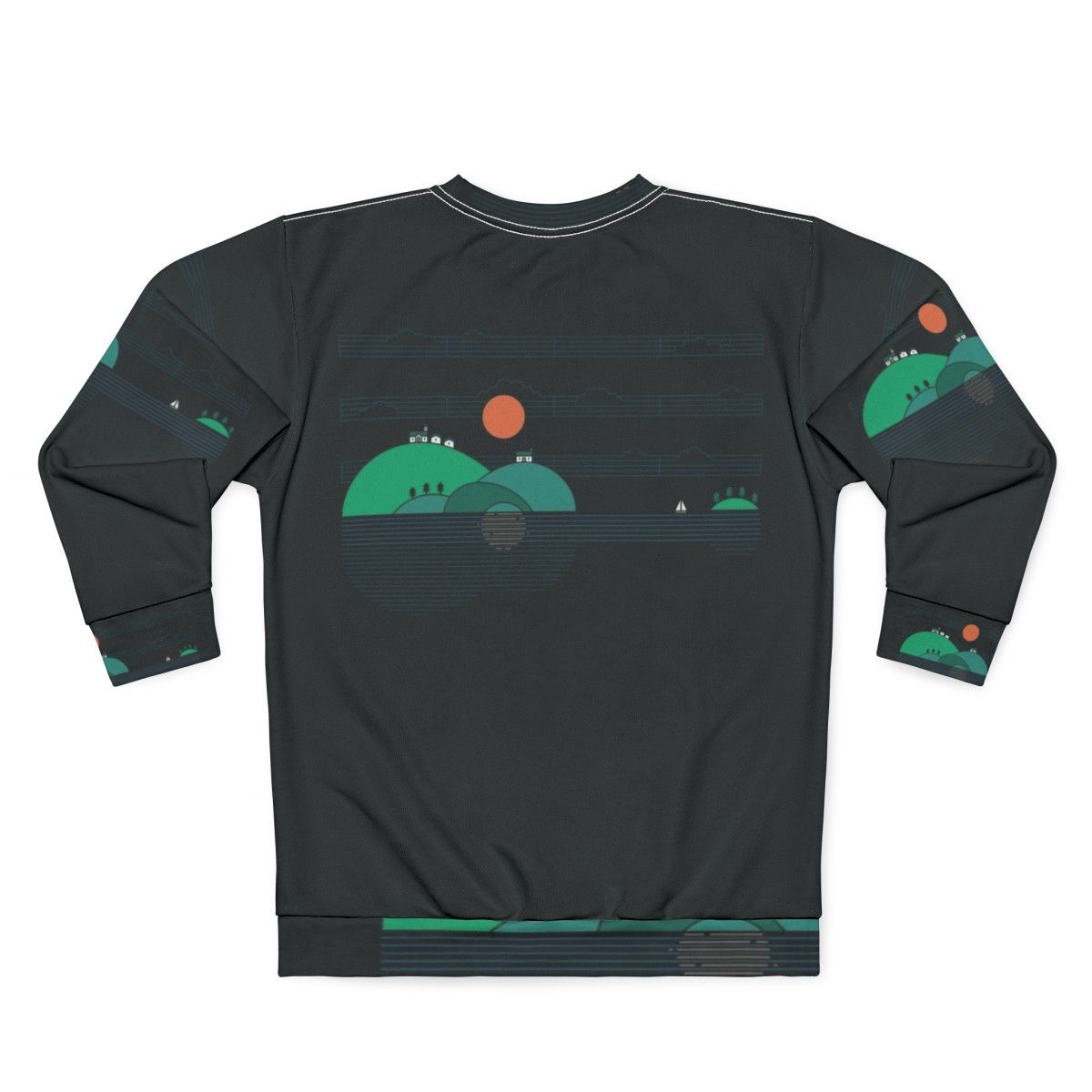 Island Folk Sweatshirt with acoustic guitar and sailing imagery - Back