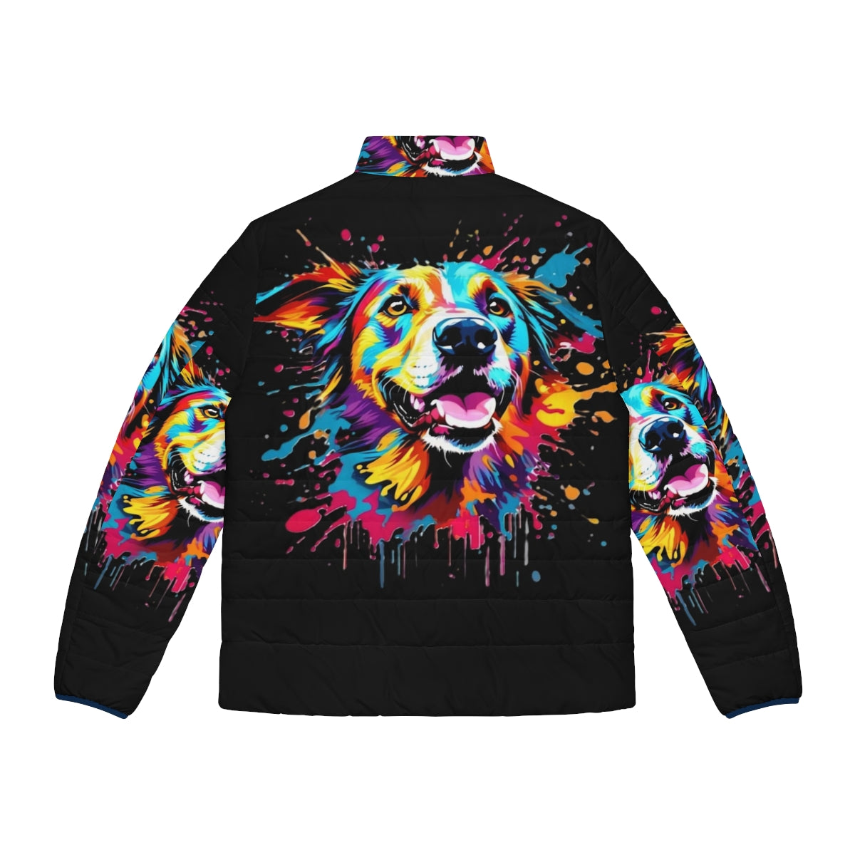 Colorful puffer jacket with a dog splash print design - Back