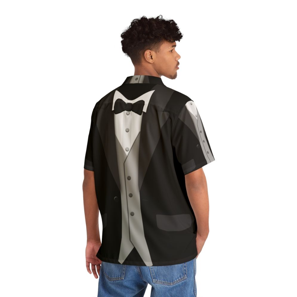 Funny Black Hawaiian Shirt with Tuxedo Bowtie and Vest - People Back