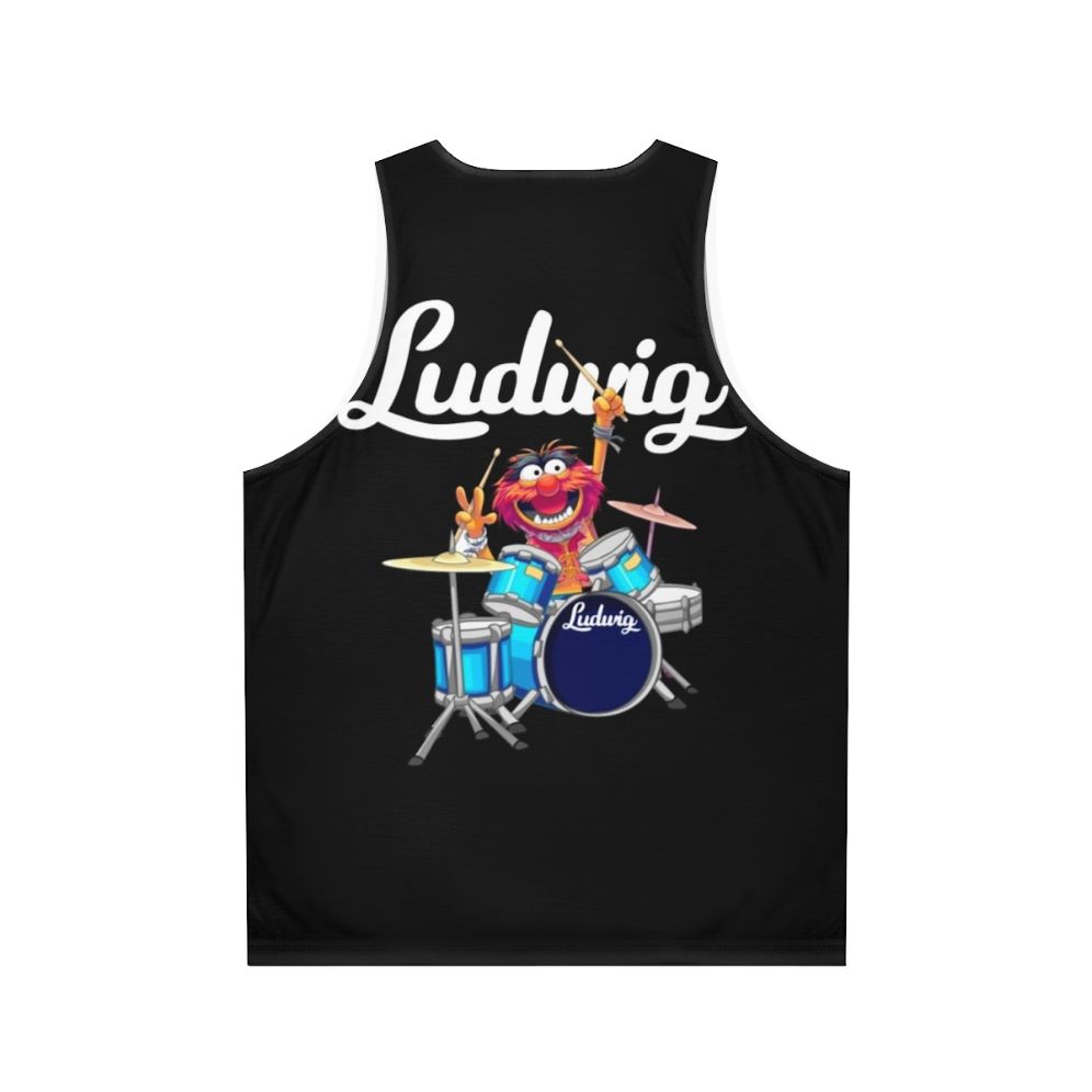 Animal playing Ludwig drums on a The Muppet Show unisex tank top - Back