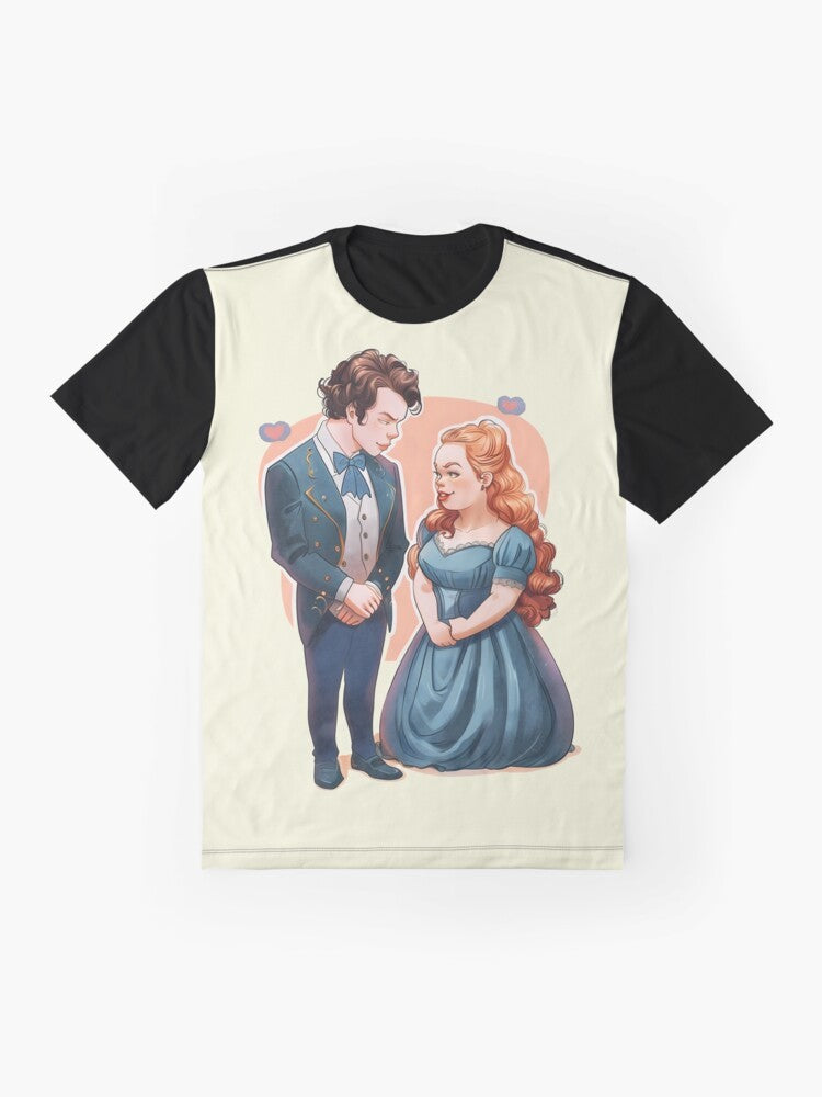 Bridgerton Polin Penelope and Colin Caricature Graphic T-Shirt - Flat lay