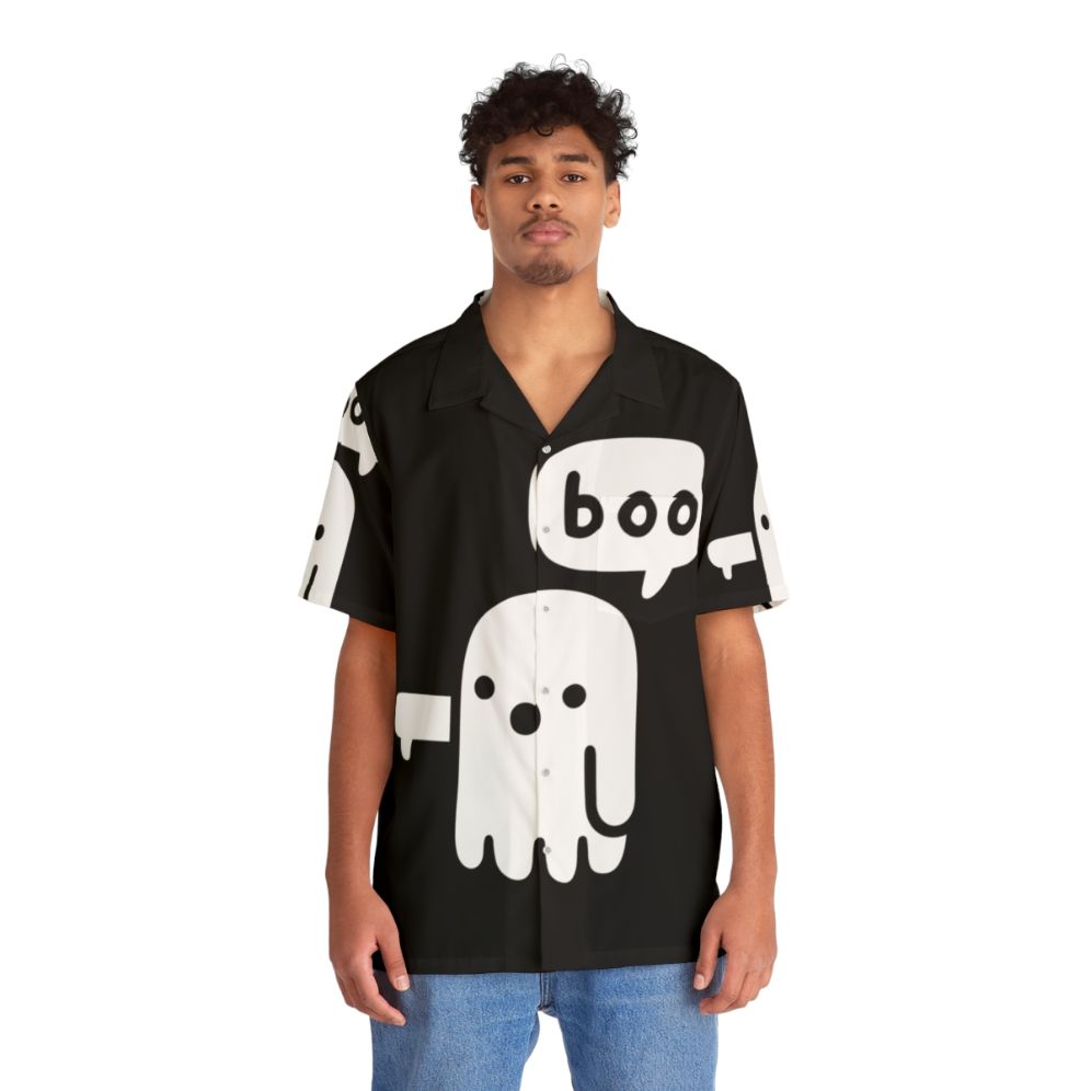 Spooky ghost Hawaiian shirt with funny boo design - People Front