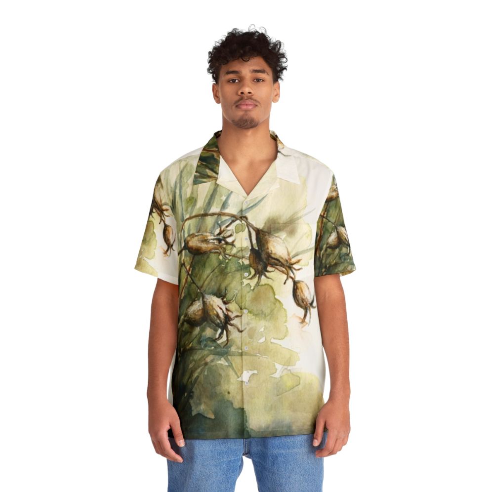 Colorful Hawaiian shirt featuring a botanical print of summer seedpods - People Front