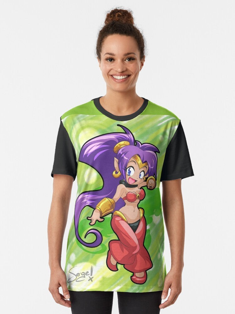 Shantae, the half genie hero, in a chibi-style graphic design on a t-shirt - Women