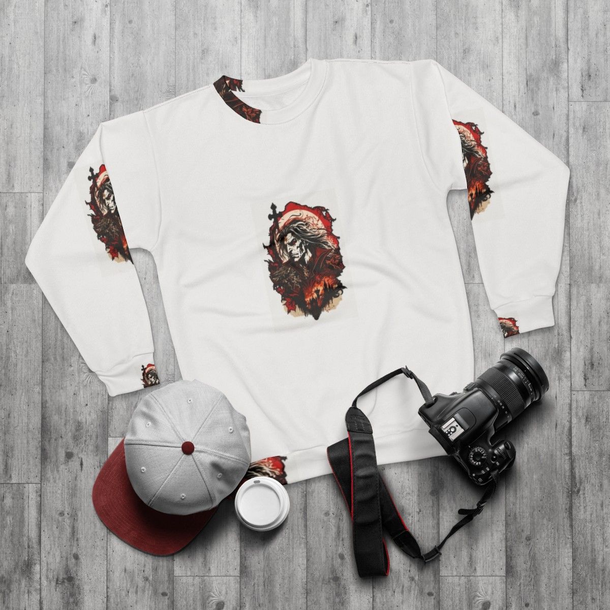 Dracula Castlevania Horror Gaming Sweatshirt - flat lay