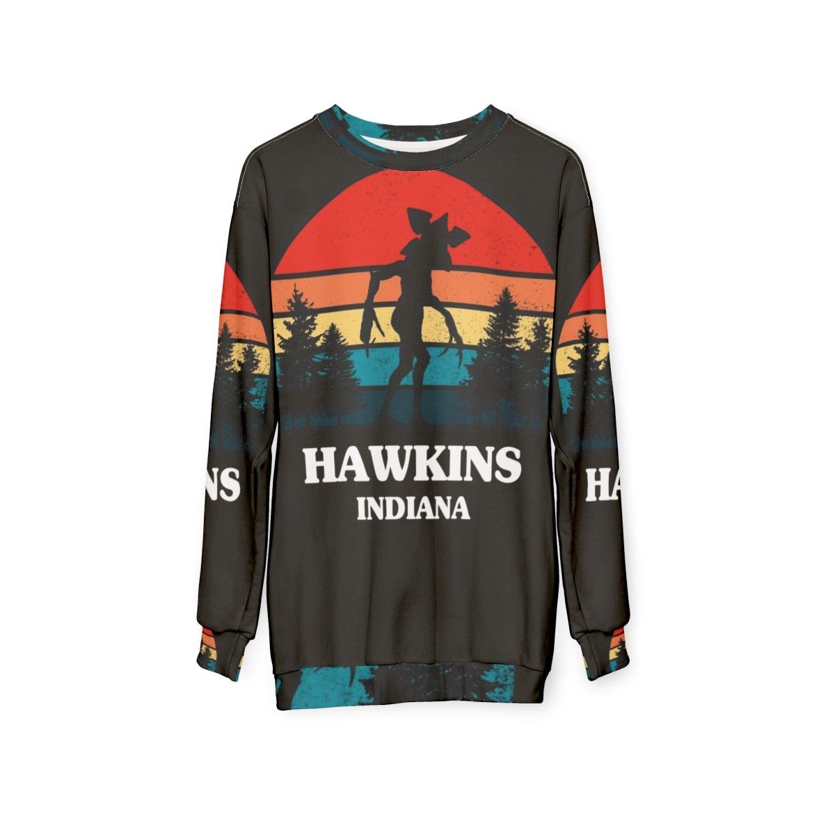 Demogorgon Hawkins Sweatshirt - Stranger Things Inspired 80s Horror Apparel - hanging