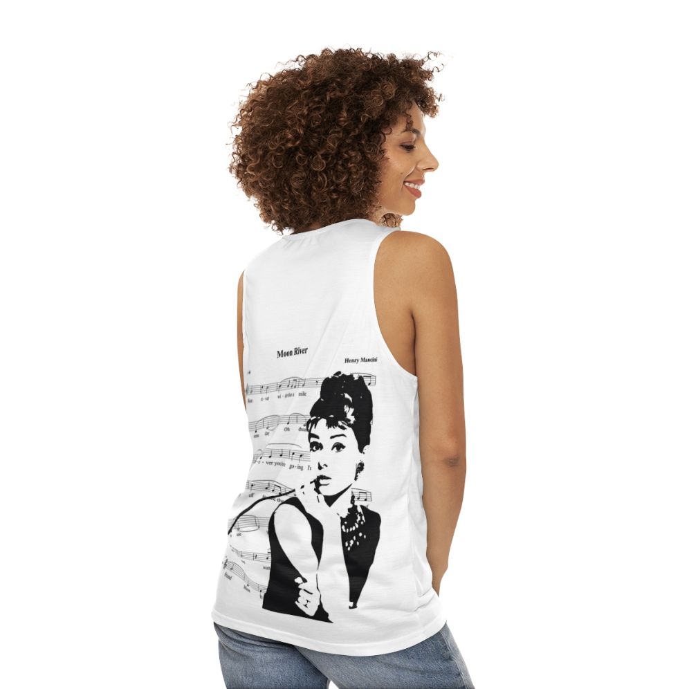 Vintage AOP T-Shirt with Audrey Hepburn and Moon River Motifs - women back