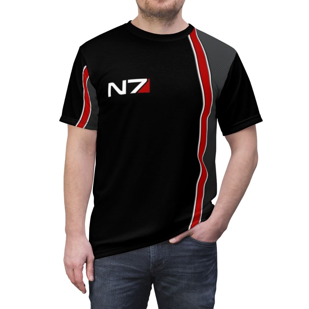 Mass Effect inspired N7 emblem design on a high-quality t-shirt - men front