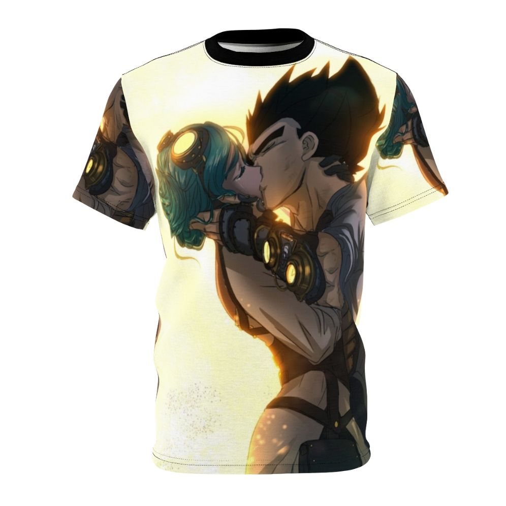 Anime Inspired AOP T-Shirt Featuring Vegeta and Bulma from Dragon Ball Z