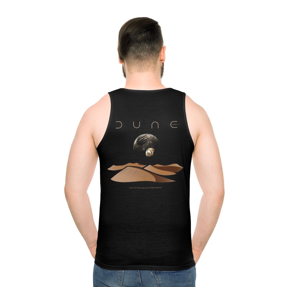 Dune landscape unisex tank top featuring the moons of Arrakis - men back