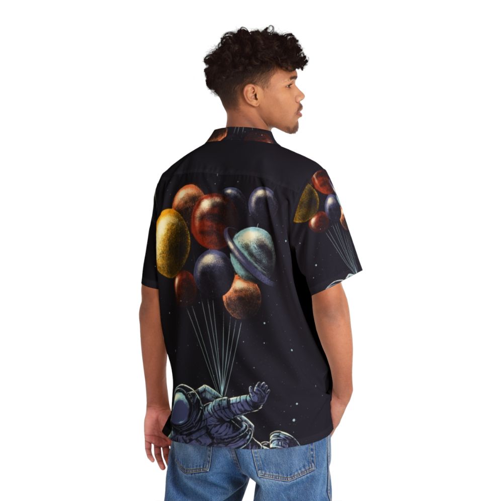 Space themed Hawaiian shirt with abstract galaxy and cosmic imagery - People Back