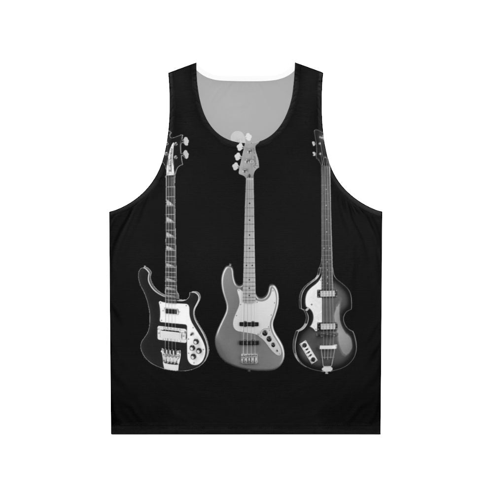 Unisex tank top featuring bass and guitar designs