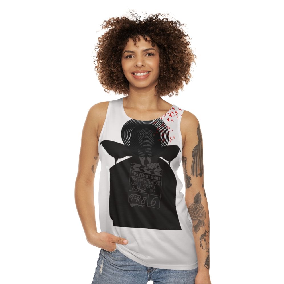 Alfred Hitchcock horror movie themed unisex tank top - women