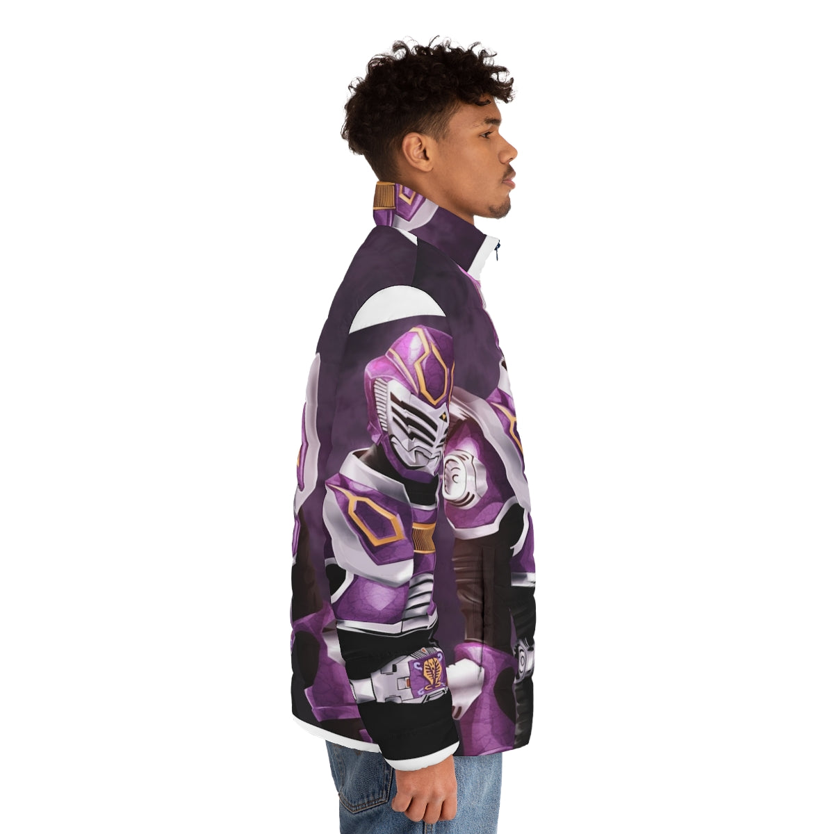 Masked Rider Ouja inspired puffer jacket for tokusatsu fans and anime enthusiasts - men side right