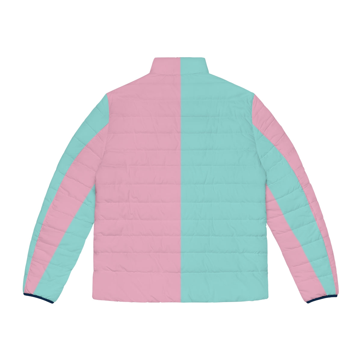 Half pink and blue colorblock puffer jacket - Back