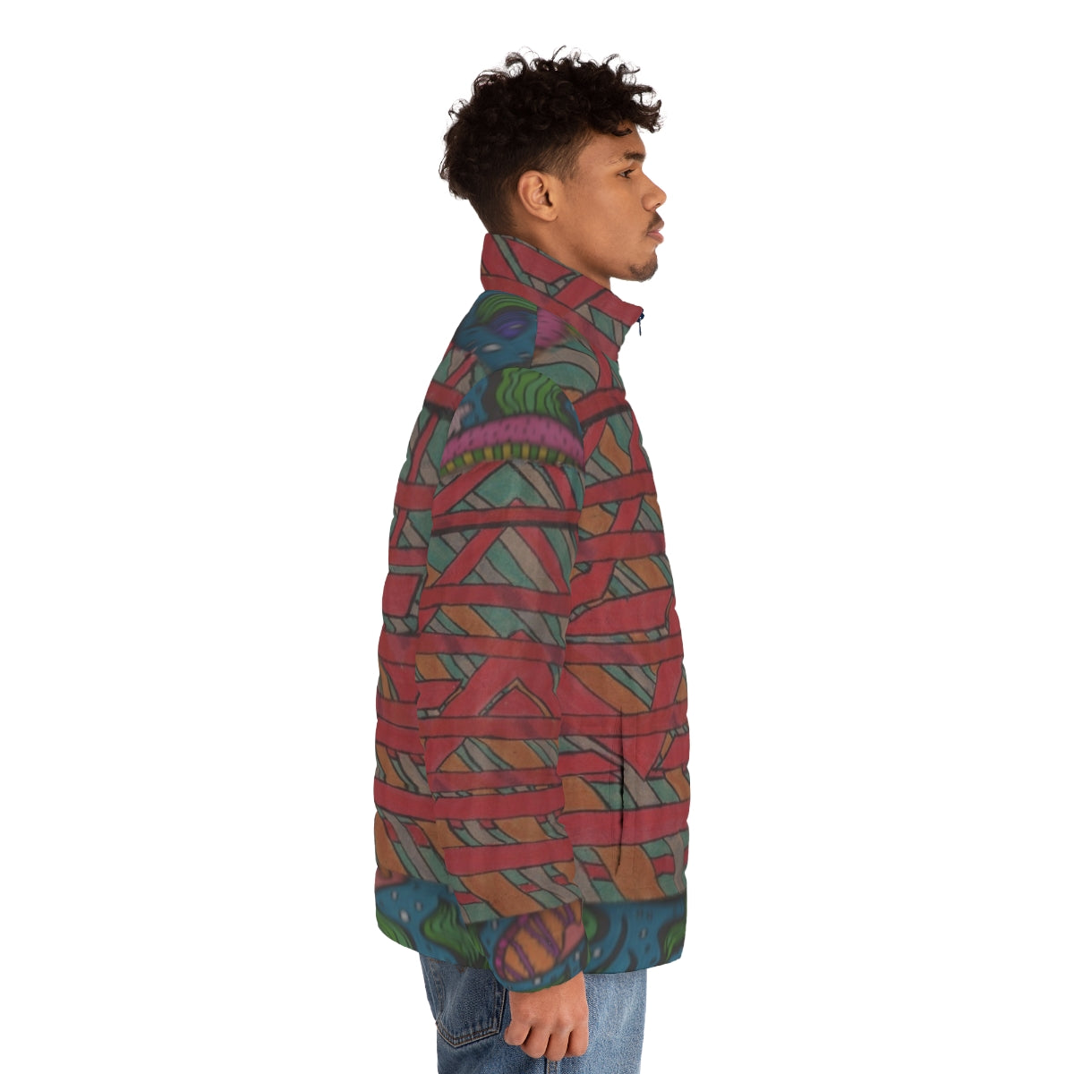 Puffer jacket with abstract, experimental jazz-inspired design - men side right