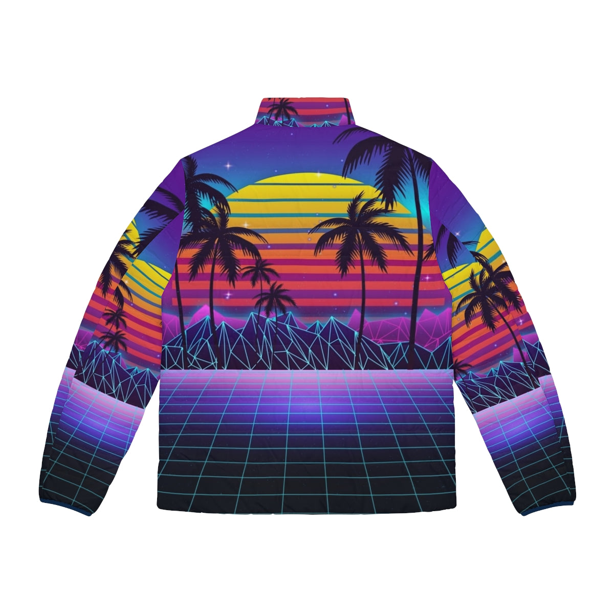 Radiant sunset synthwave puffer jacket with futuristic aesthetic - Back