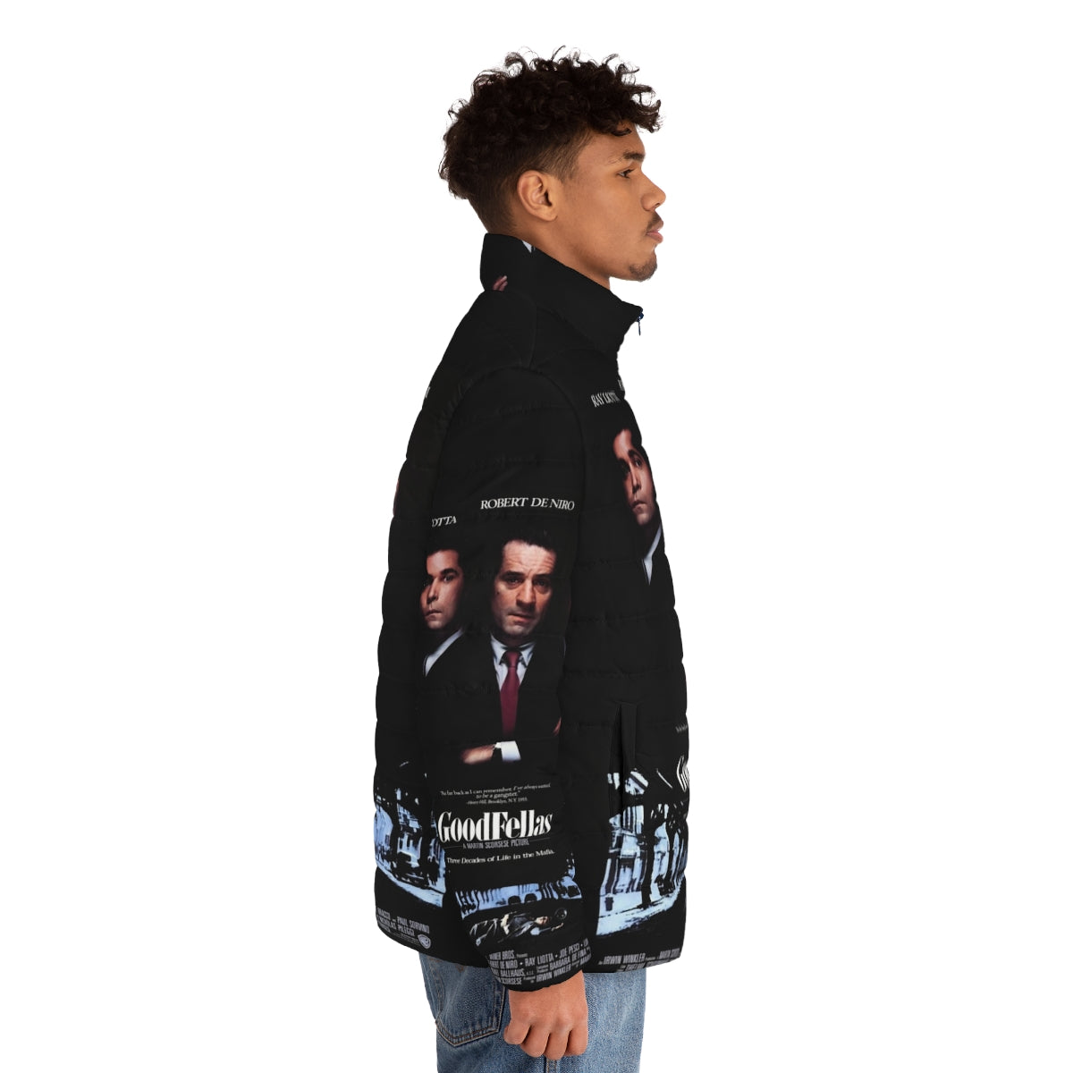 Goodfellas-inspired puffer jacket with movie poster graphics - men side right