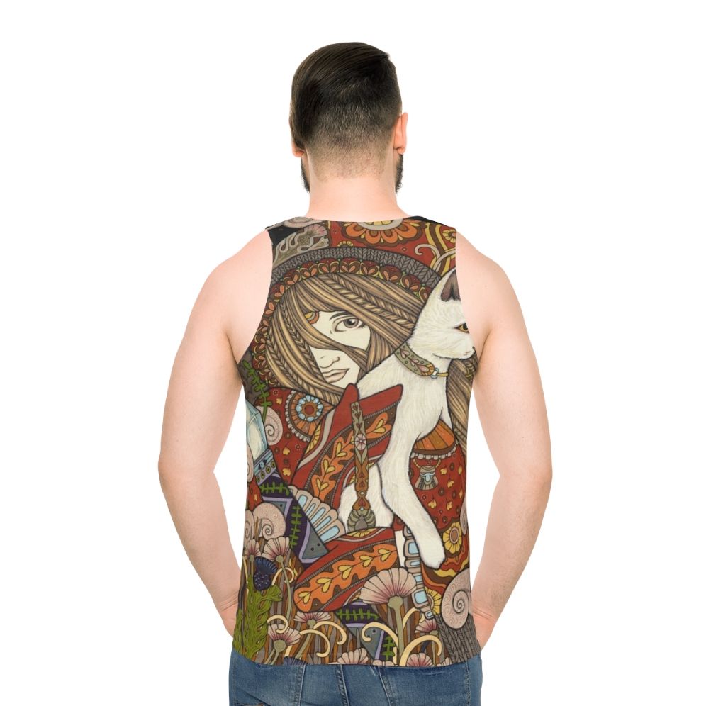 Visionary unisex tank top with mystic tarot-inspired design - men back