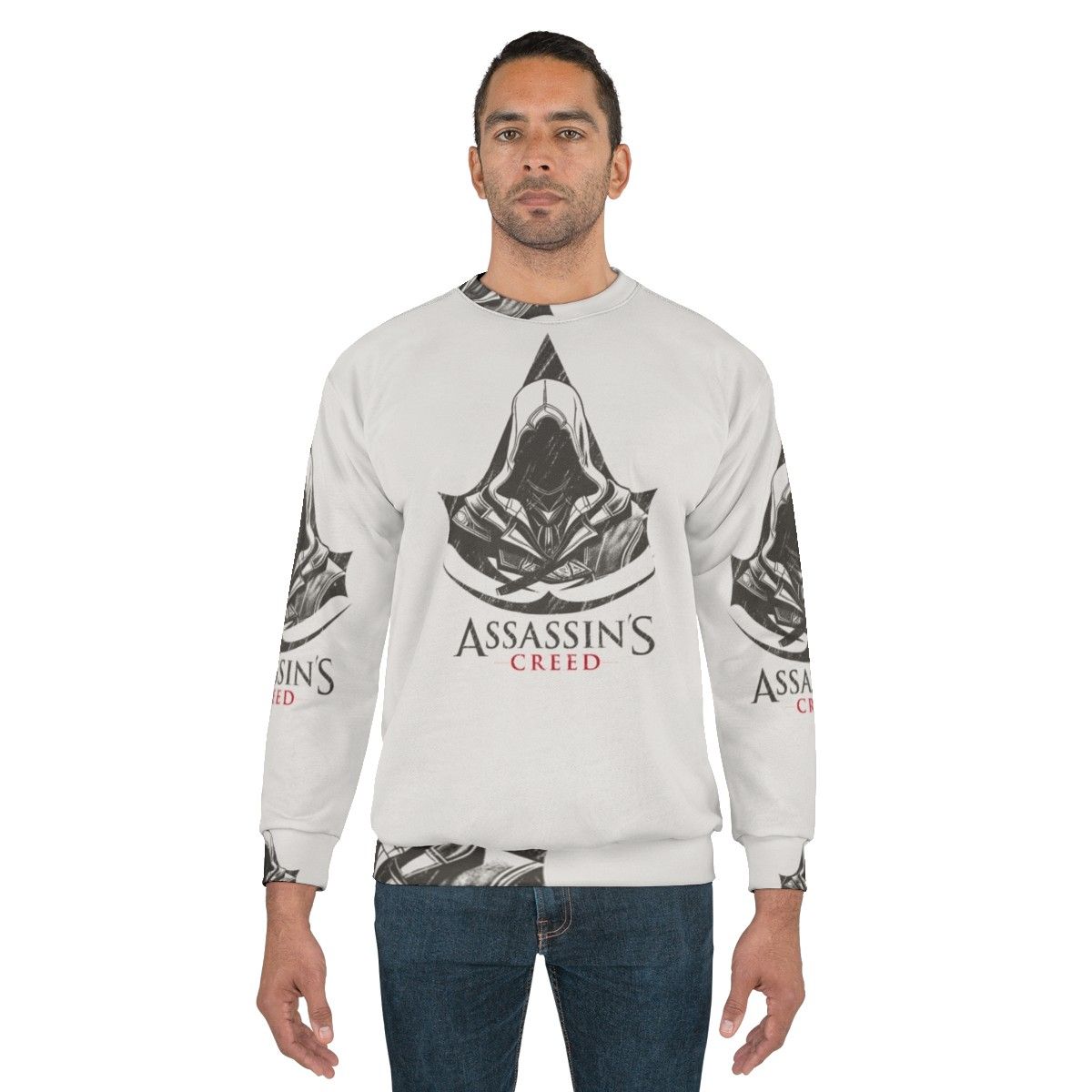 Assassin's Creed character design printed on a cozy sweatshirt - men