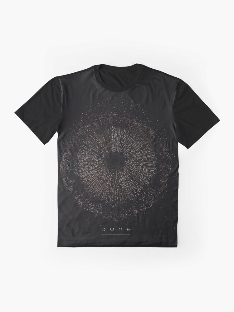 Graphic t-shirt depicting the mouth of a sandworm from the Dune sci-fi franchise - Flat lay