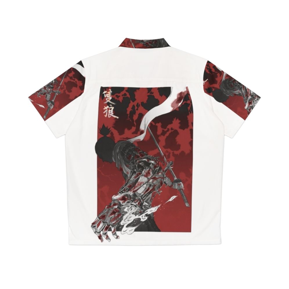 Wolf with Katana Print Hawaiian Shirt - Back