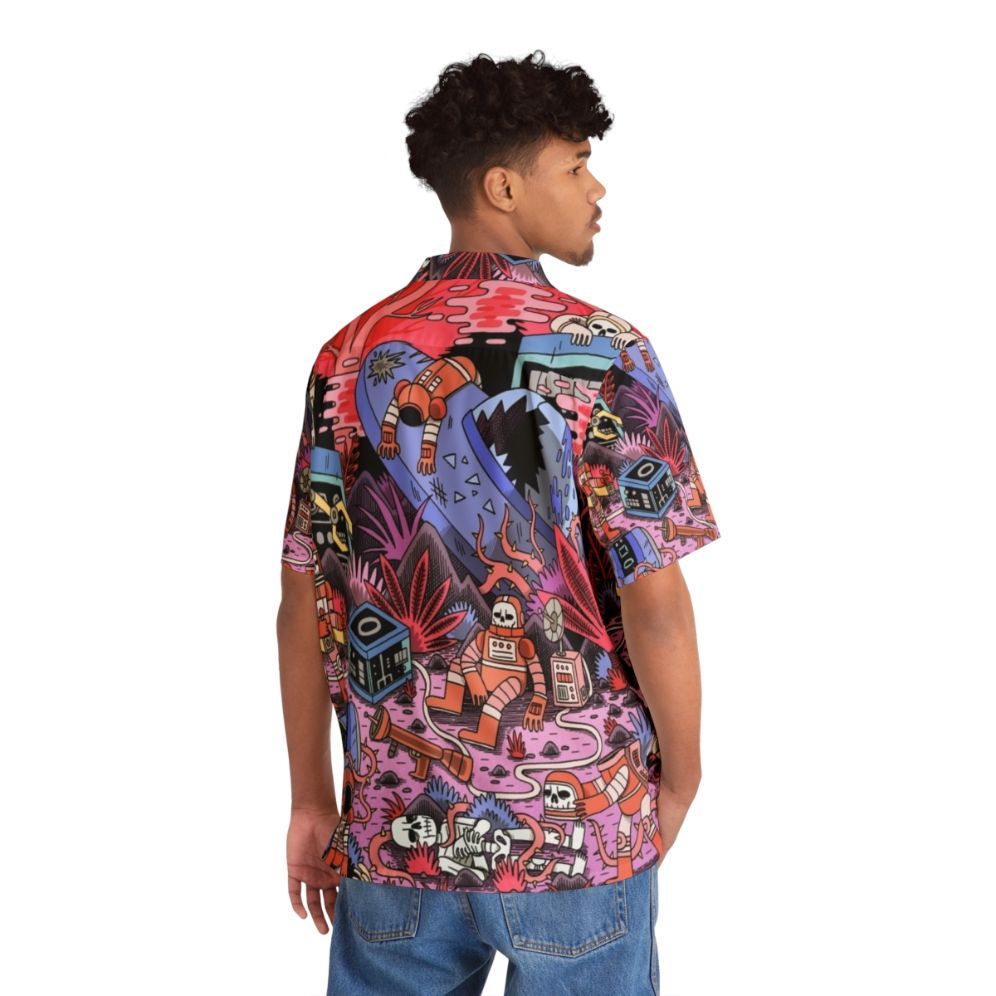 Chaos Hawaiian Shirt featuring a spaceman in a cosmic, supernatural landscape - People Back