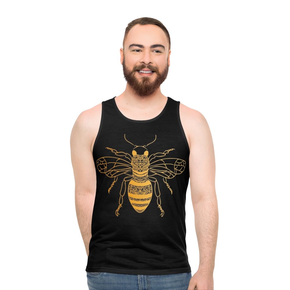 Golden honey bee floral pattern unisex tank top - men