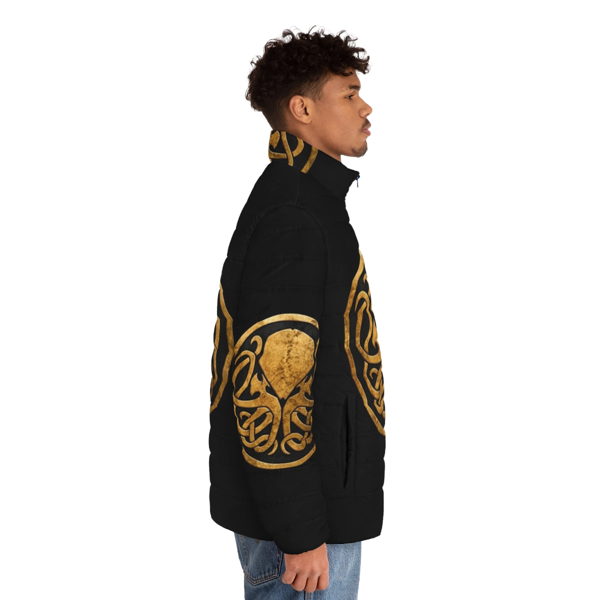 Cthulhu puffer jacket featuring the iconic cosmic horror creature from HP Lovecraft's Cthulhu mythos - men side right