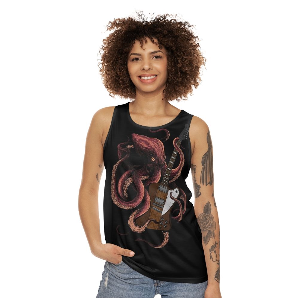 Octopus playing electric guitar, musician tank top - women