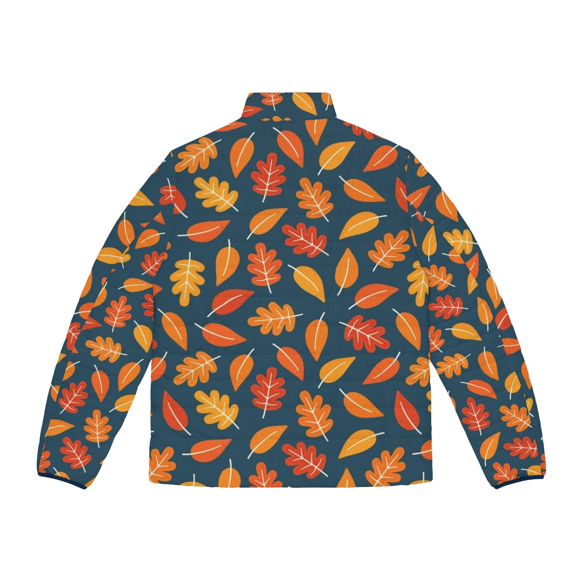 Retro autumn leaves indigo blue puffer jacket - Back