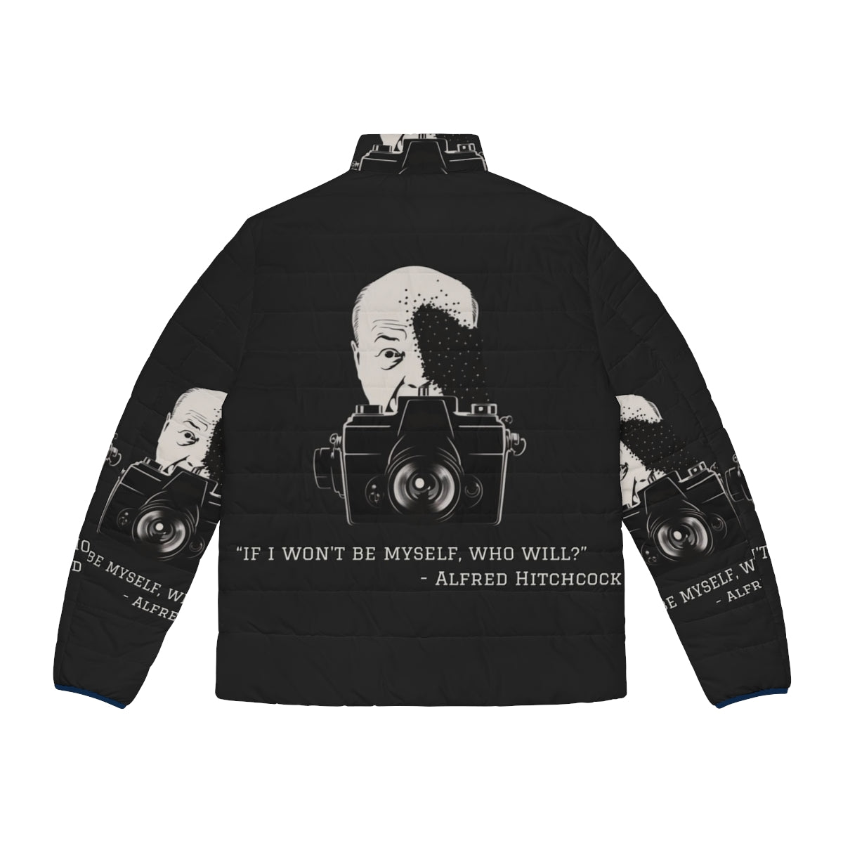 Alfred Hitchcock quote puffer jacket for fans of the iconic director - Back