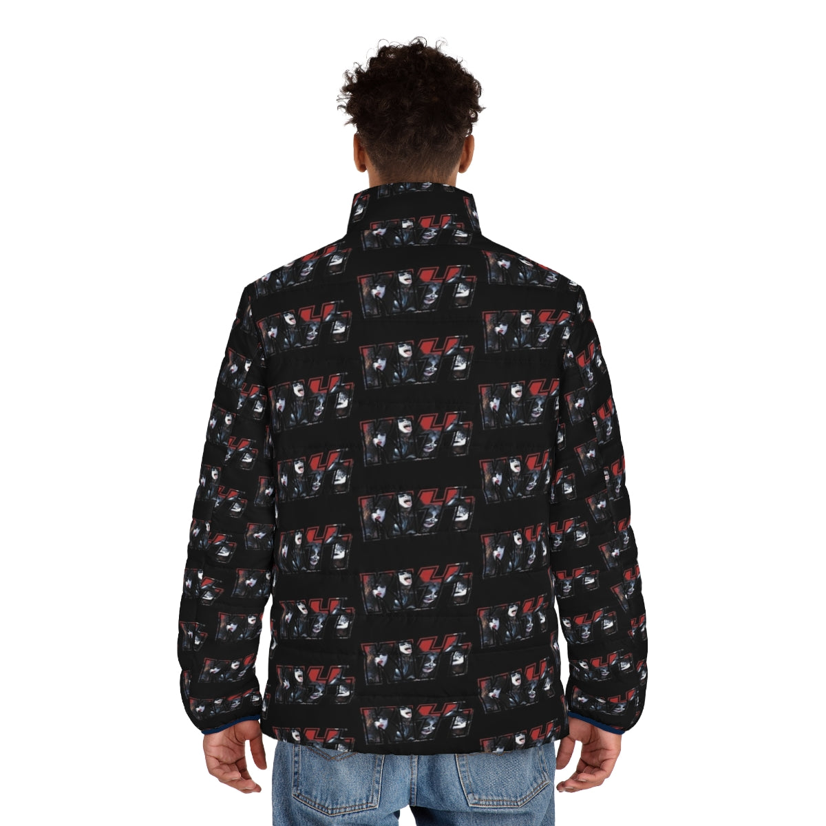 Kiss the Band Red Logo Puffer Jacket, featuring the iconic Kiss band logo - men back