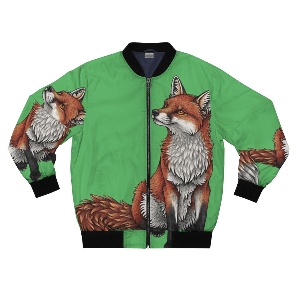 A red fox printed on a stylish bomber jacket