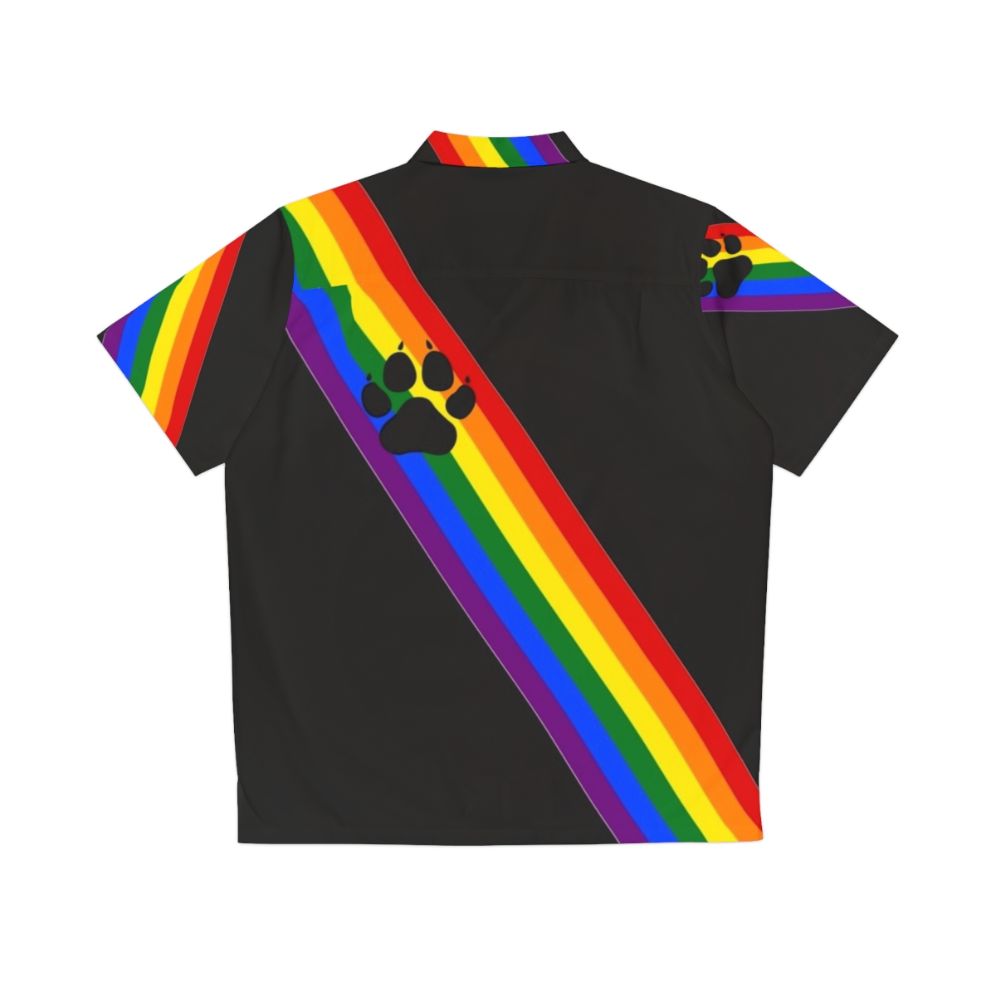 Colorful Hawaiian-style shirt with pup design for LGBTQ pride - Back