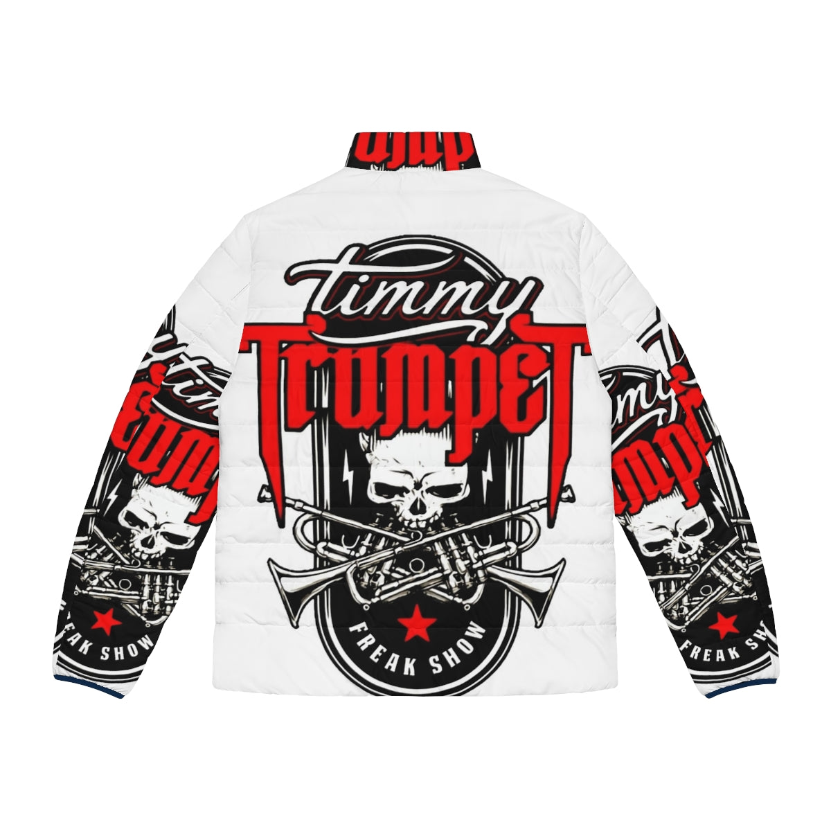 A grunge-inspired puffer jacket featuring a skull design, perfect for Timmy Trumpet and Hardwell fans. - Back