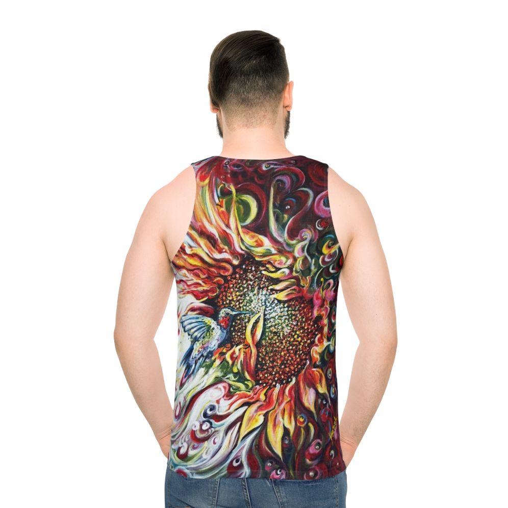 Sunflowers and hummingbird unisex tank top - men back